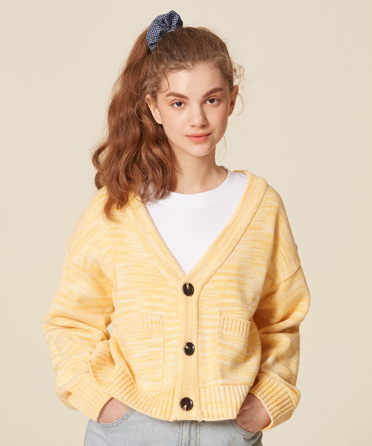 블론드나인(BLOND9) COLOR DYE KNIT CARDIGAN_YELLOW