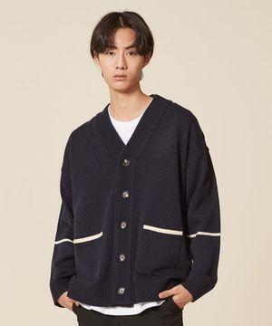POINT POCKET AND ARM KNIT CARDIGAN_NAVY