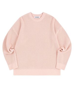 크루넥 리브 니트 스웨터_핑크