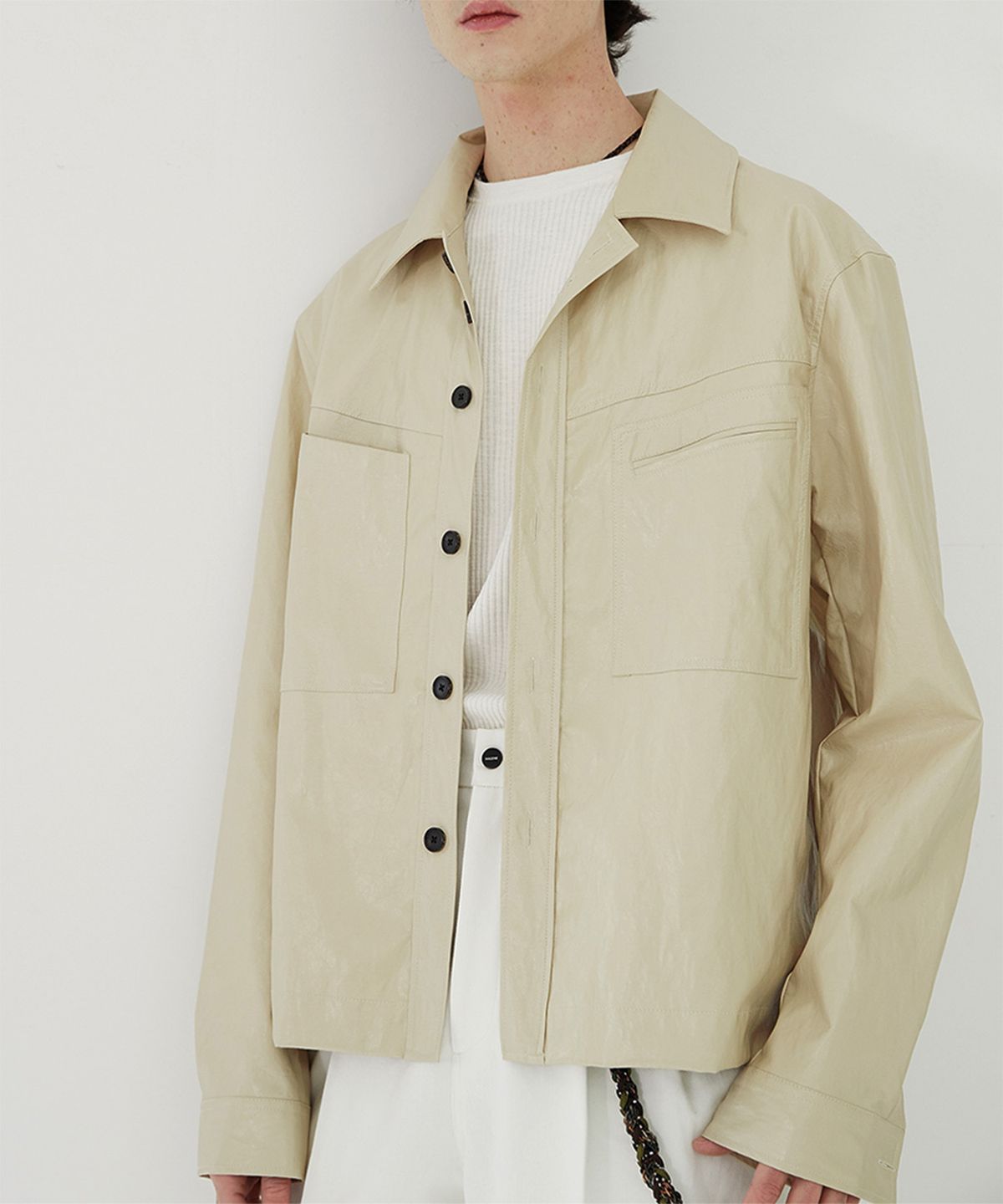 알렌느(HALEINESHOP) CREAM 3D detail eco leather shirts jacket(NJ002)
