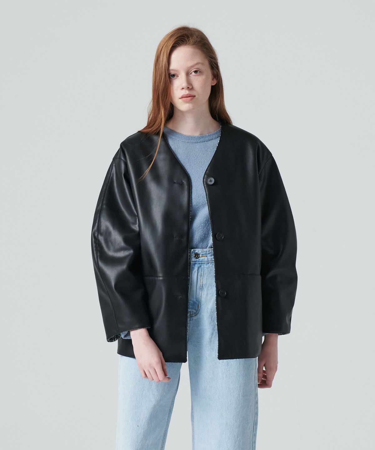 앤드로스(ANDROS) Reversible Leather Tweed Cardigan (Black)