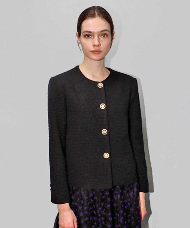 쟈가드 라운드넥 블랙 자켓_ Jacquard Round neck Black JK