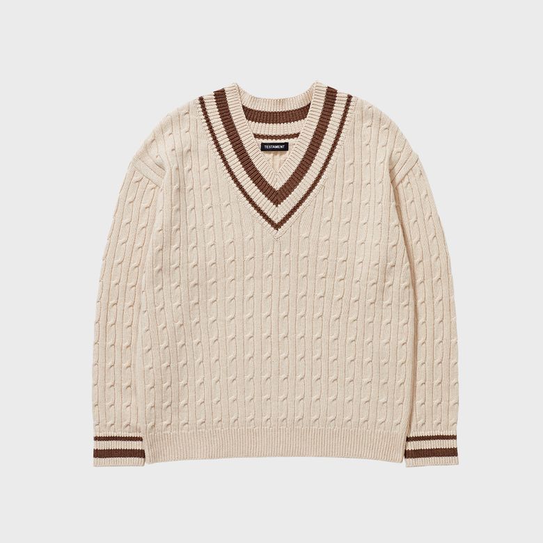 스몰케이블 램스울 브이넥 오버사이즈 (BEIGE)