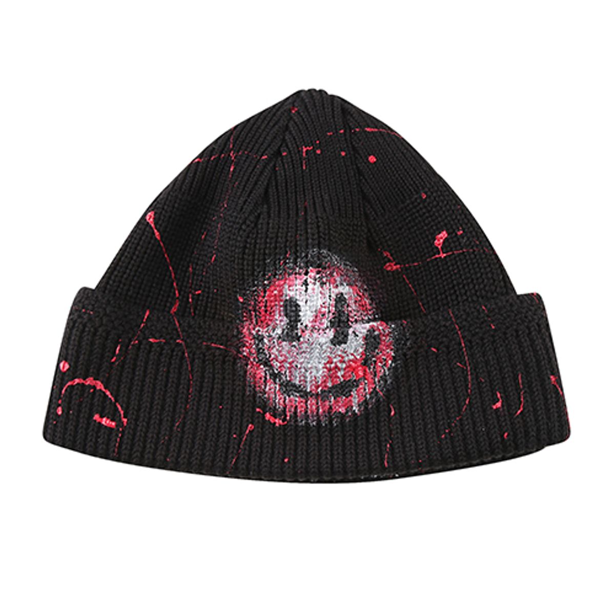 더 매드니스(THE MADNESS) HAND WORK FOUR SEASON CIRCLE SMILE BEANIE_BK/RD