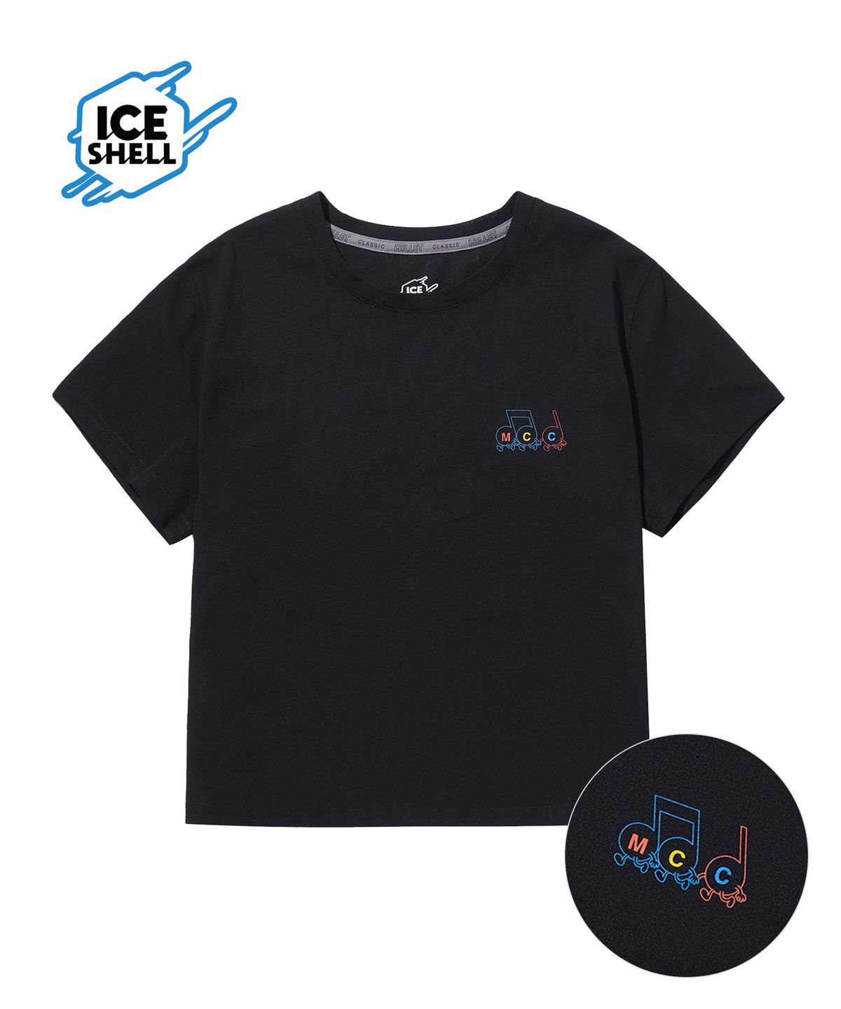 밀레 클래식(MILLET CLASSIC) NOTE SYMBOLS ICE SHELL CROP T-SHIRTS BLACK
