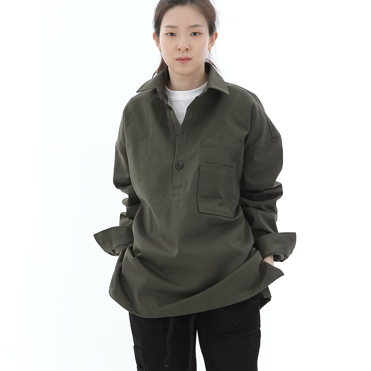 세인트크루(SAINTCREW) 투레이어 바텍포켓 버튼 풀오버셔츠 2L-403PS 카키