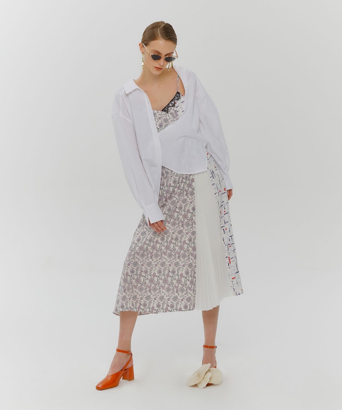 에트몽(ETMON) Slip Pointed Pleats Dress  Purple