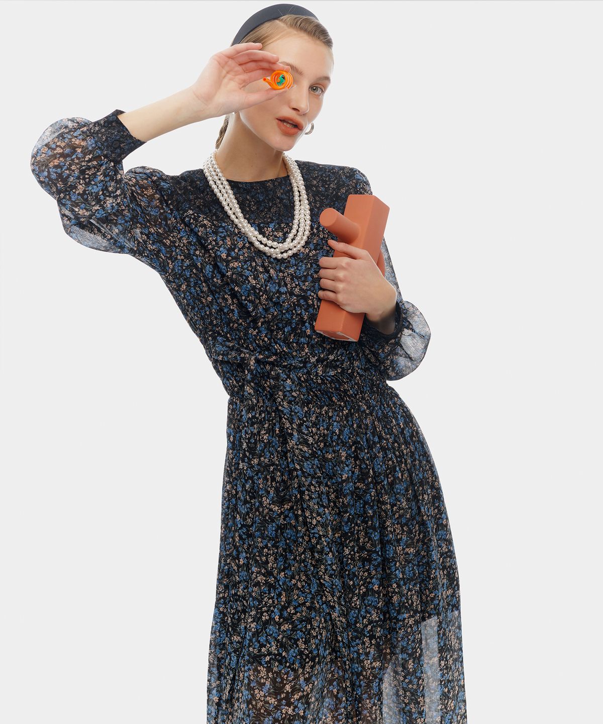 에트몽(ETMON) Smock Shirring Lace Dress  Blue