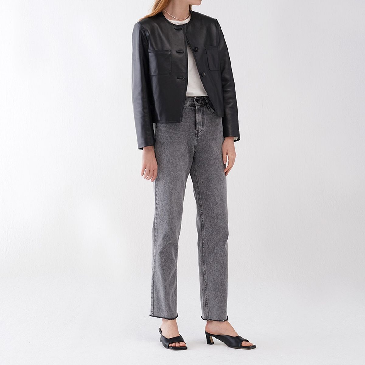 핀블랙(PINBLACK) SALT WASHING SEMI BAGGY FIT DENIM GREY