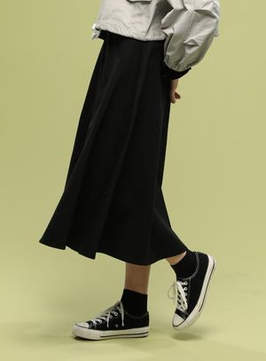 WOMEN 세미 플레어 미디 롱치마 [블랙]