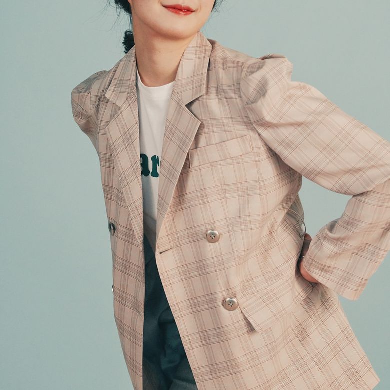 체크 테일러드 더블자켓