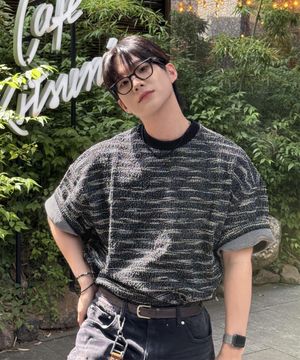 [2STYLE] MIXED BOUCLE KNIT HALF SLEEVE BLACK