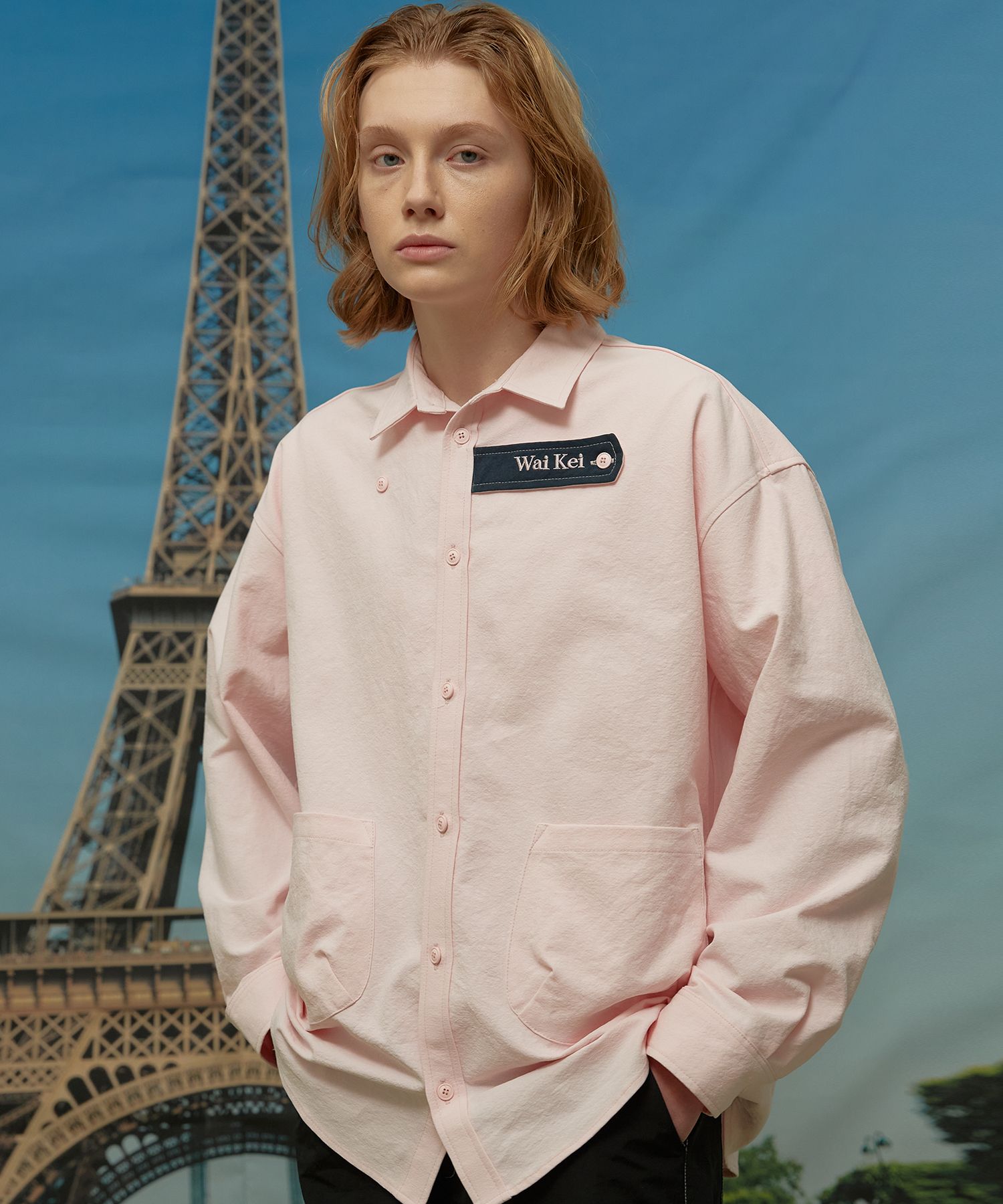 ★WAIKEI★ Color name tag shirt light pink YK21SSSH03 MUSINSA公式 | WAI KEI COLOR NAME TAG SHIRT LIGHT PINK