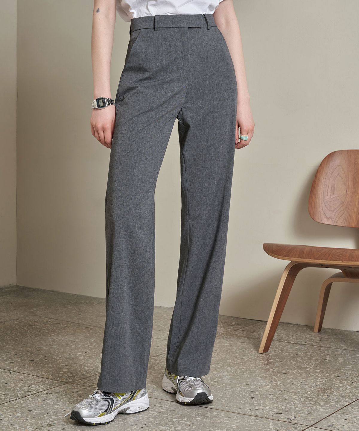 시야쥬(SIYAZU) SIPT7023 Long Wide Slacks_Charcoal