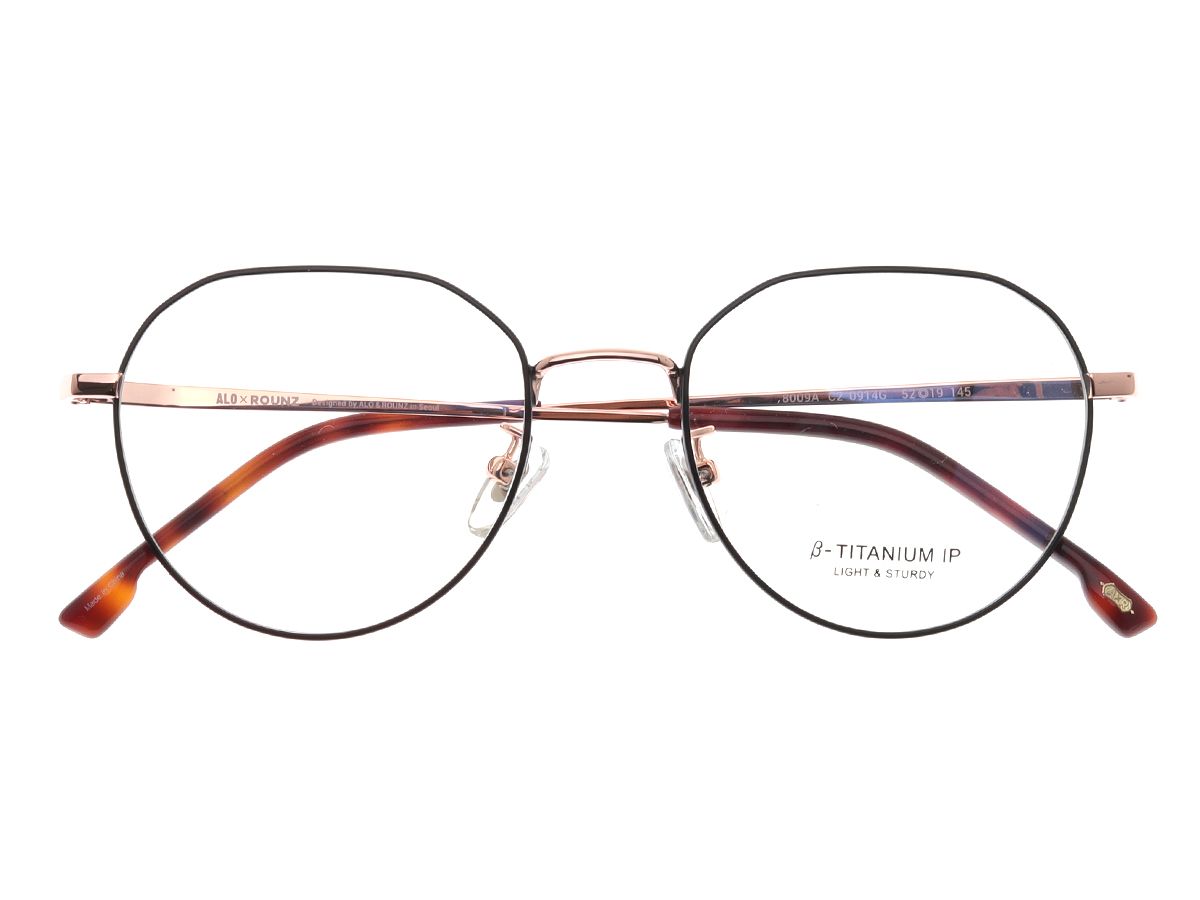 알로아이웨어(ALO EYEWEAR) [ALOXROUNZ] AR8009A C2 폴리곤 라운드 베타티타늄 IP도금 안경