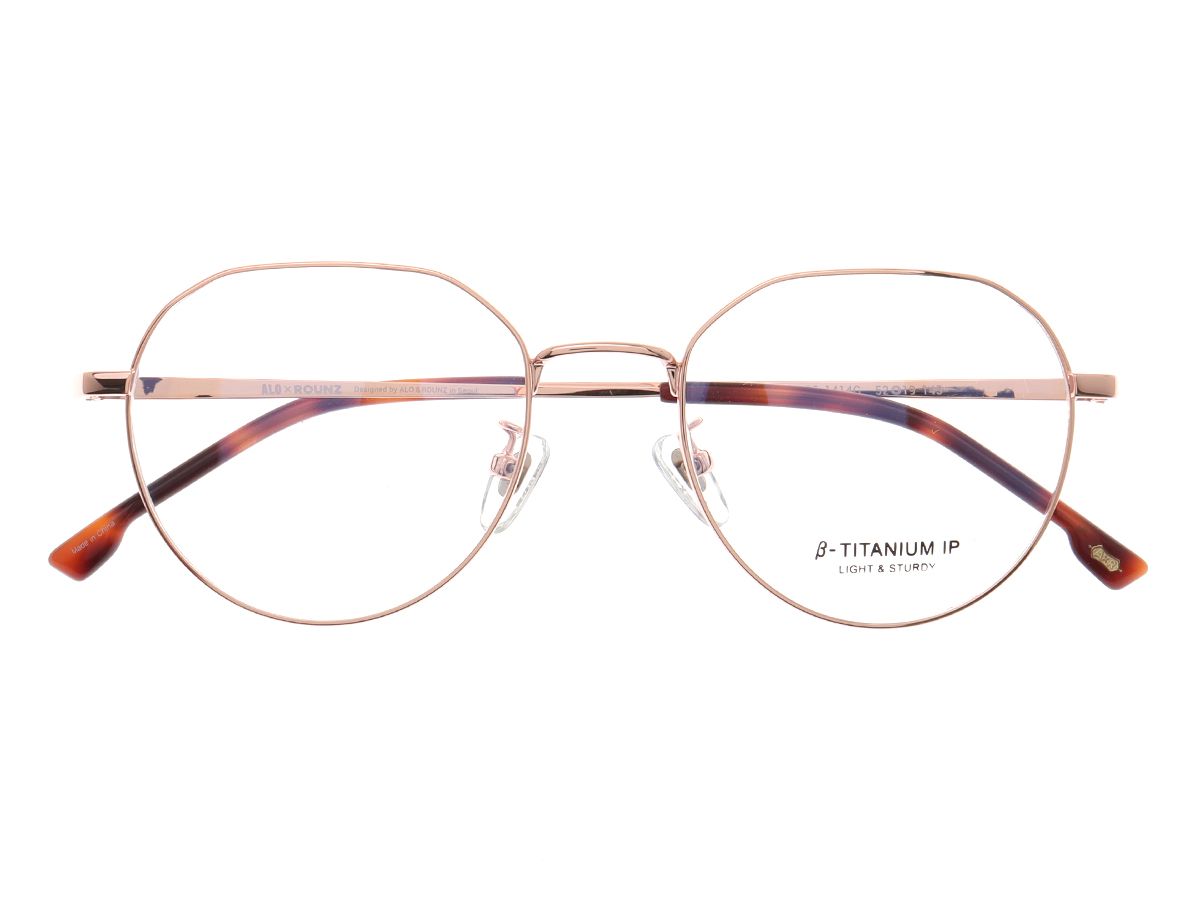 알로아이웨어(ALO EYEWEAR) [ALOXROUNZ] AR8009A C3 폴리곤 라운드 베타티타늄 IP도금 로즈골드 안경