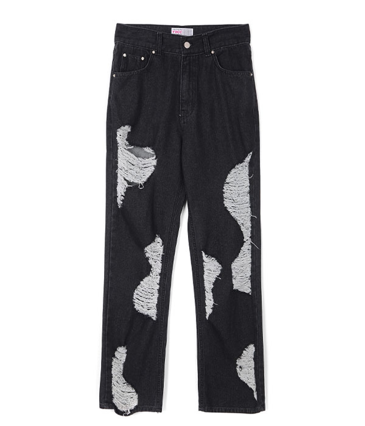 유쓰배쓰(YOUTHBATH) MILK COW CUTTING DENIM PANTS_BLACK