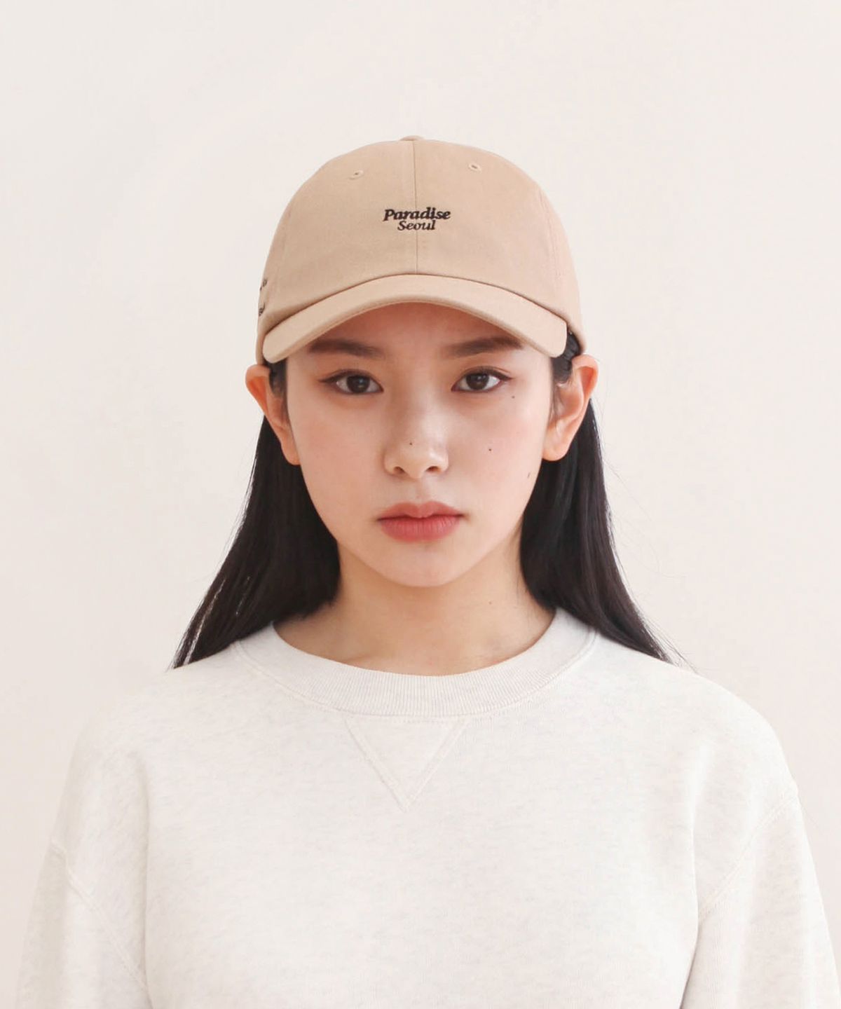 디포쉬(DEEPOCHE) 사이드 엠브로이드 커브캡-베이지