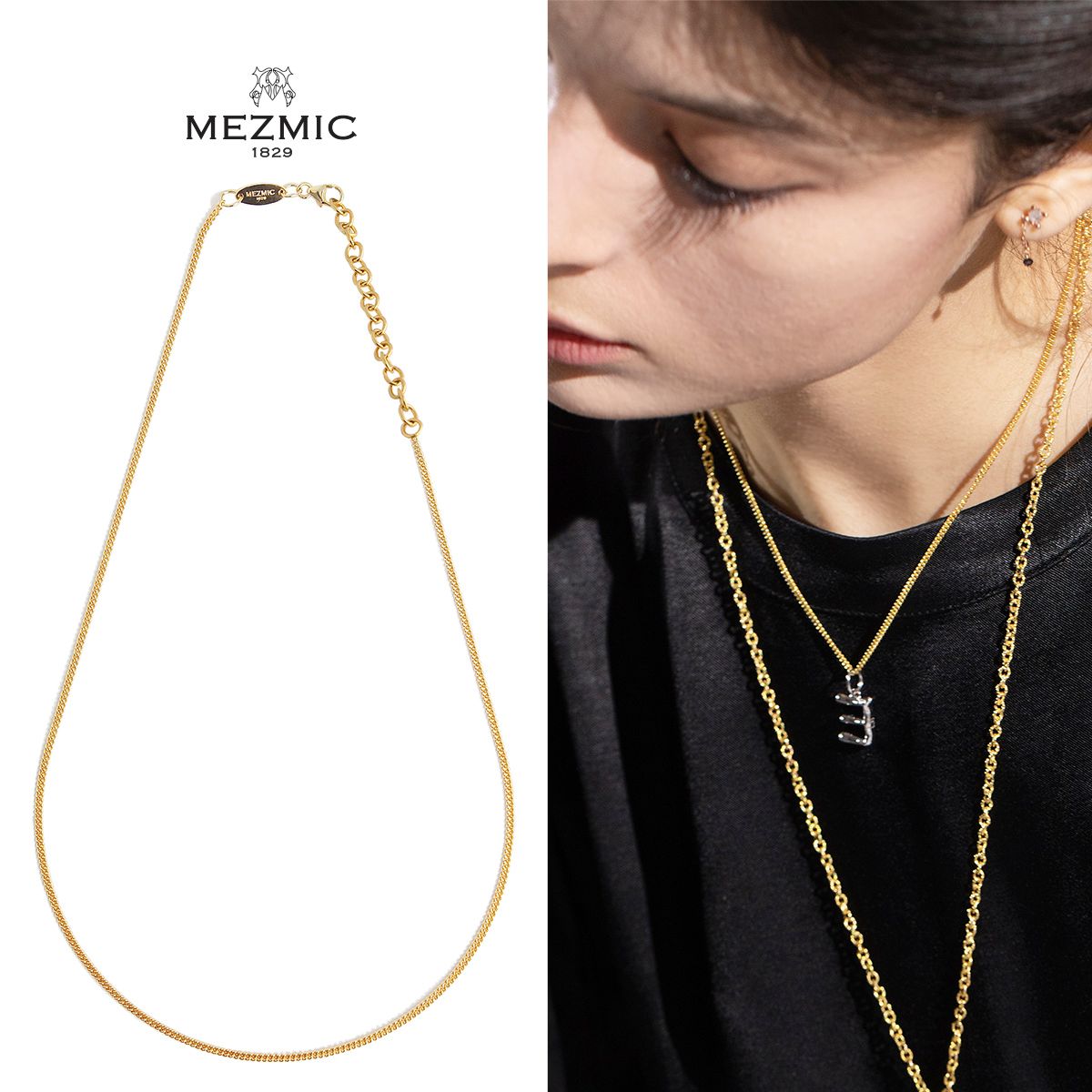 매즈믹(MEZMIC) Curb 체인 18k 골드플레이티드 925 스털링 실버 목걸이 45cm