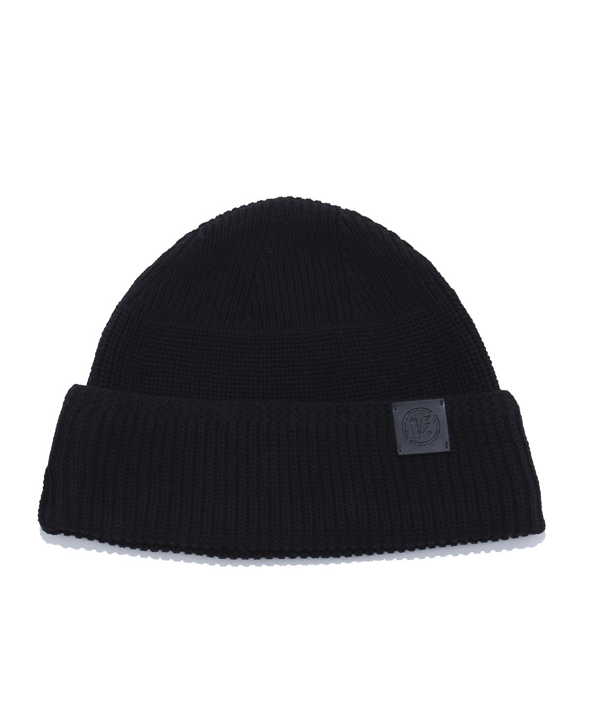 벌스원(VERSE ONE) FAUX LEATHER LOGO PATCHED WATCH CAP BLACK