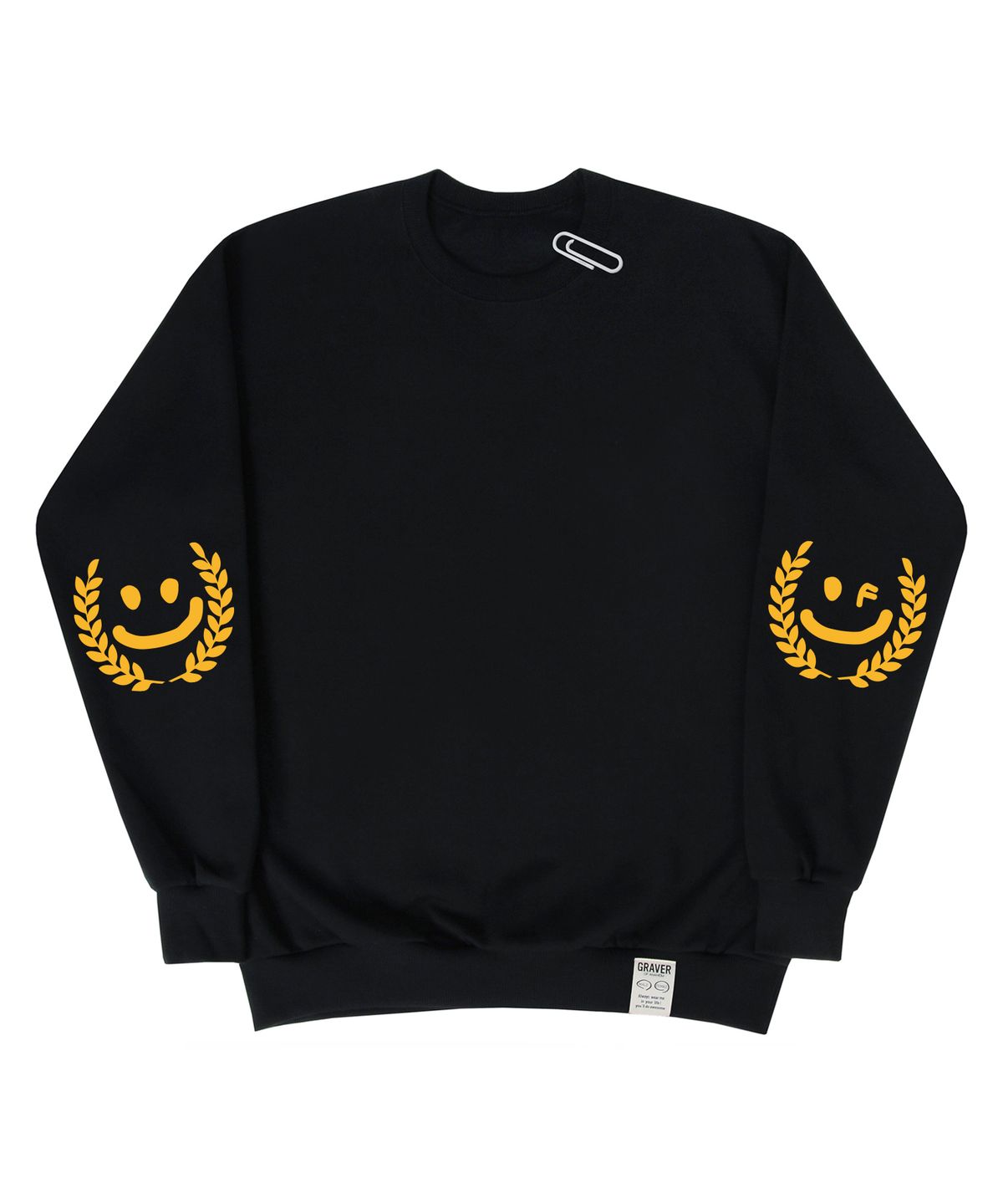 그레이버(GRAVER) [UNISEX]엘보우 월계수 스마일드로잉 맨투맨_블랙