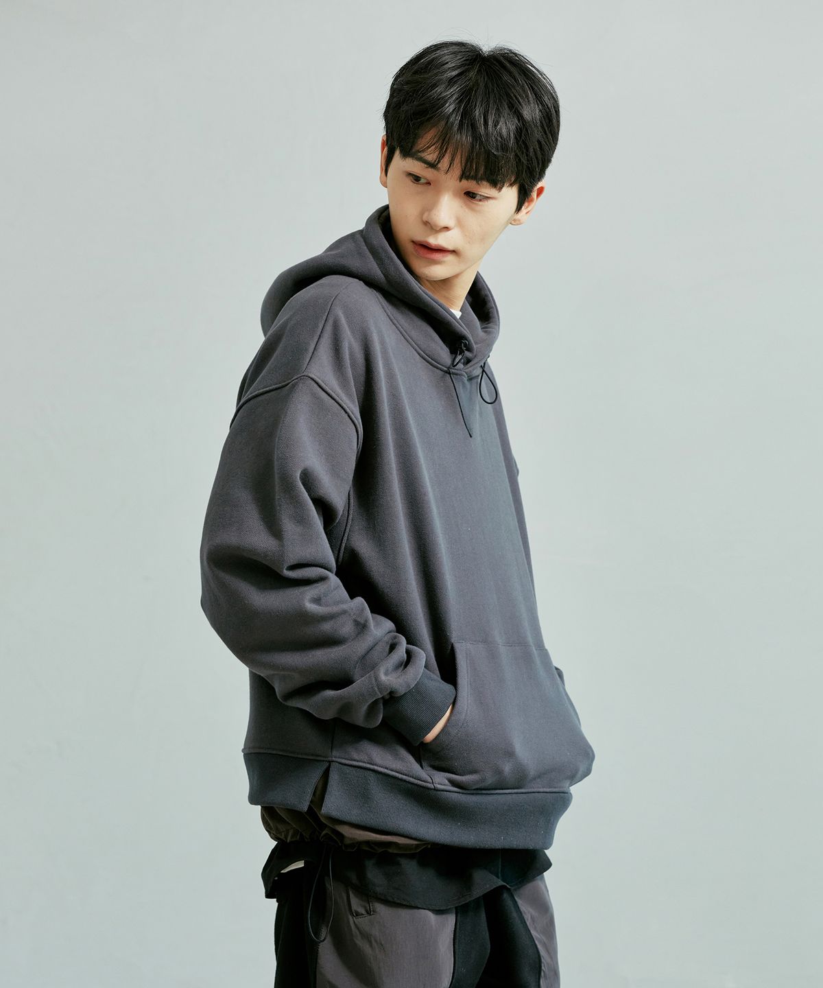 프리즘웍스(FRIZMWORKS) DOUBLE LAYERED HOODY _ DARK GRAY