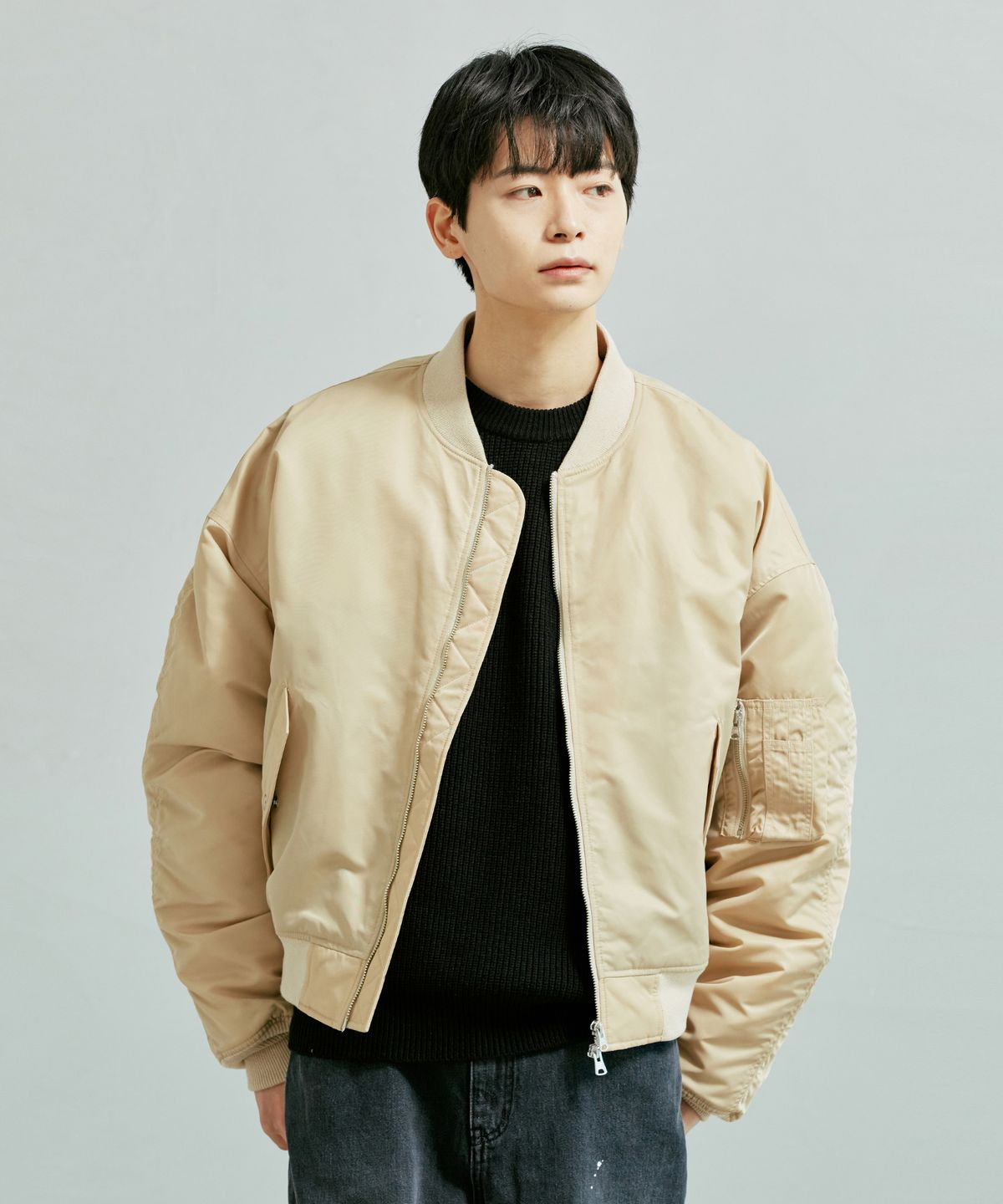 프리즘웍스(FRIZMWORKS) OVERSIZED MA-1 FLIGHT JACKET _ LIGHT BEIGE