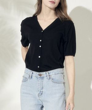 여성 COOL 반팔 브이넥 얼음니트 [블랙]_ZZ2SW528_BLK