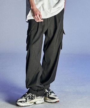 Wide String Cargo Slacks Pants - Charcoal