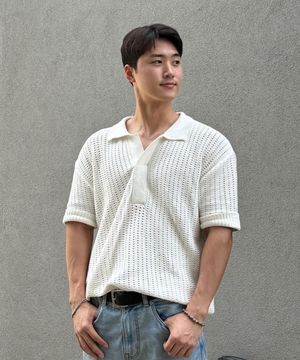 BUTTER CREAM KNIT HALF SHIRTS