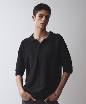 SAINT BLACK KNIT HALF SHIRTS