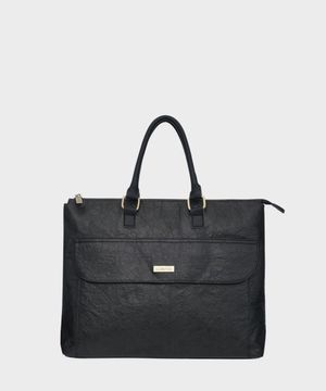 레트로 베이직 와이드 비건 브리프백 블랙