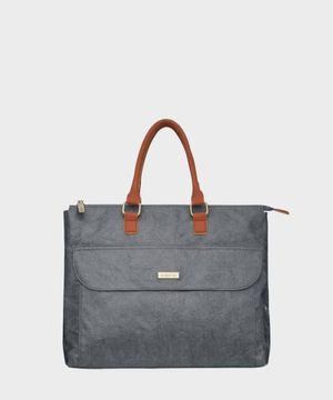 레트로 베이직 와이드 비건 브리프백 다크그레이