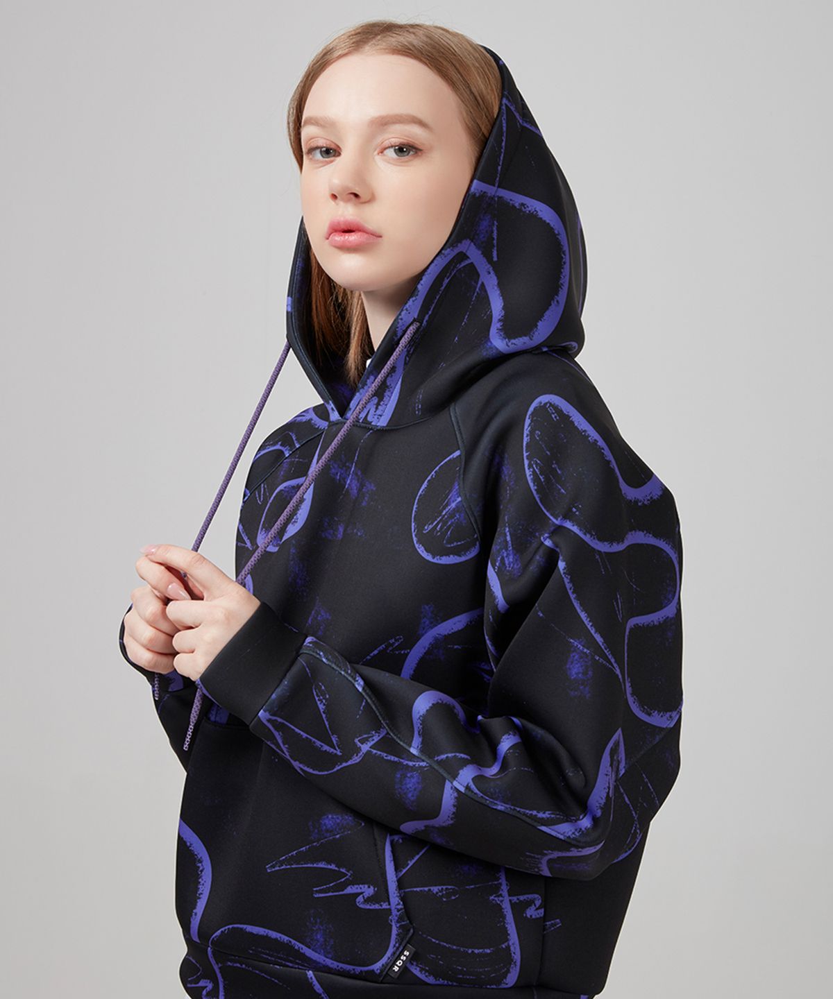에스에스큐알(SSQR) Women Printed Neoprene Hooded Raglan Sweatshirt GAS H 01 SV