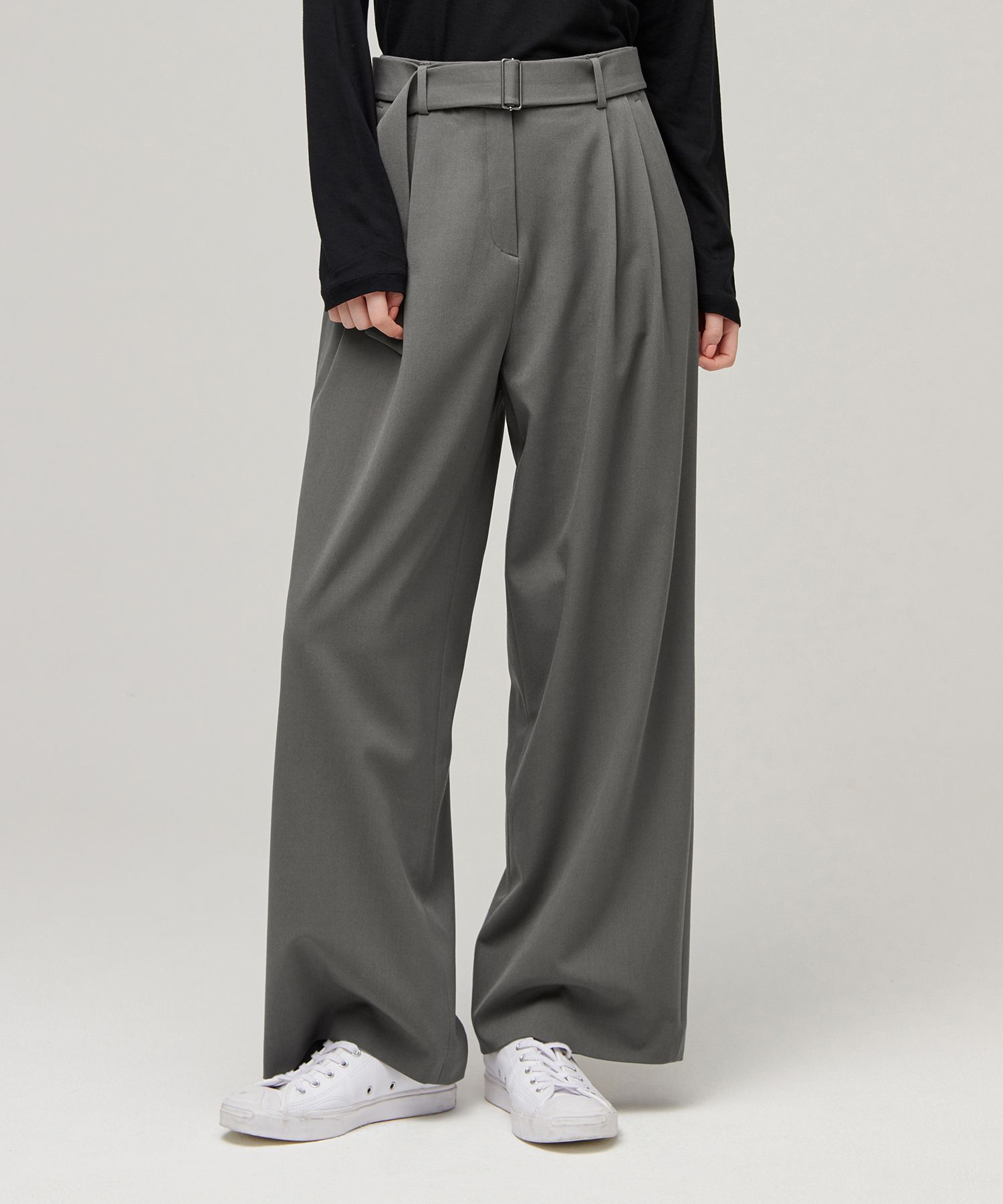 MUSINSA | MUSINSA STANDARD WOMAN WOMENS REAL WIDE BELTED SLACKS [WARM GRAY]