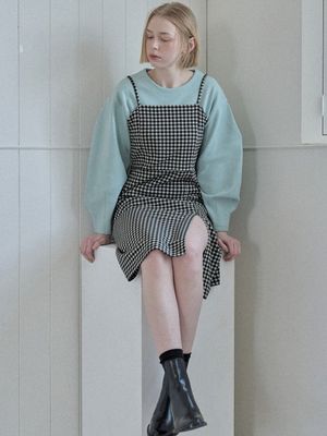 Span Sleeveless Layered Check Dress - Black