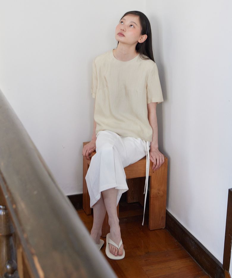 CRACK HALF SLEEVES BLOUSE_BEIGE