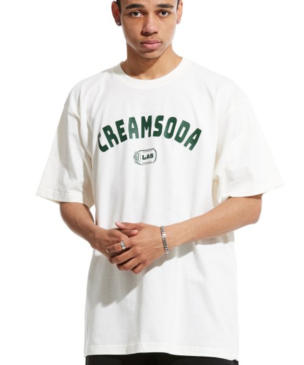 크림소다랩(CREAM SODA LAB) 오지 아크로고 반팔 티셔츠 아이보리