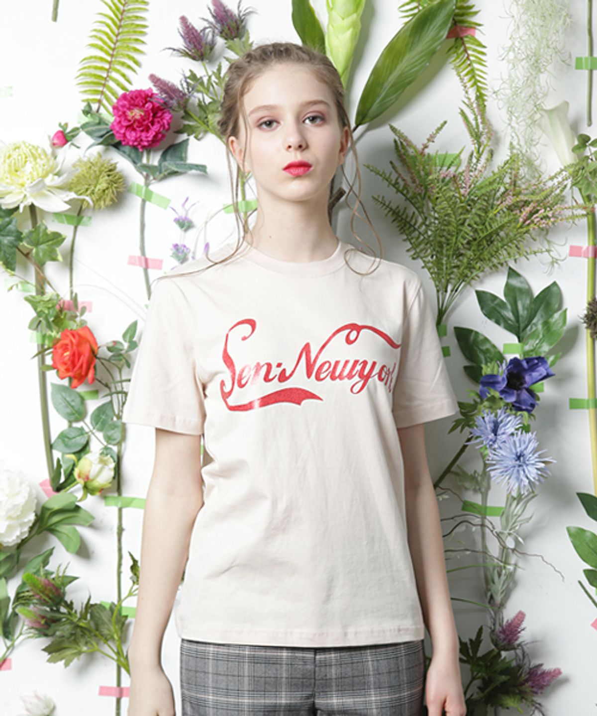 몽키플라워(Monkey Flower) 여성 펄 프린트 로고 모던기본티 BEIGE/FS1WTS01F40