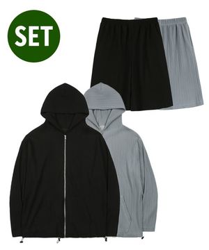 [세트] 플리츠 후드 집업 & 쇼츠 팬츠