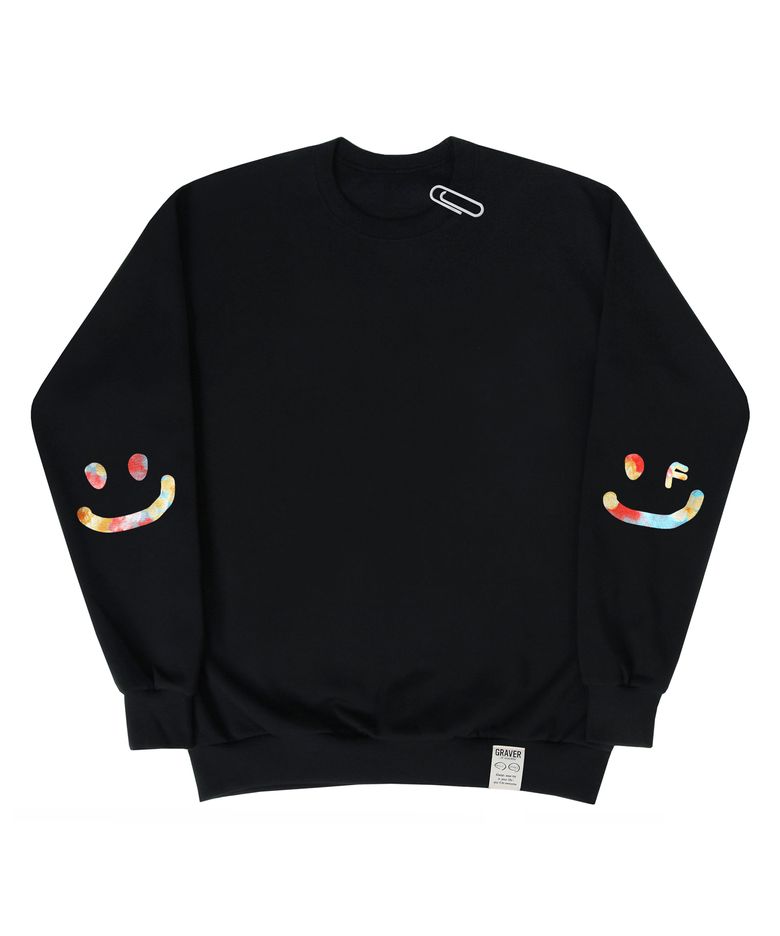 [UNISEX]멀티 포일 스마일드로잉 맨투맨_블랙