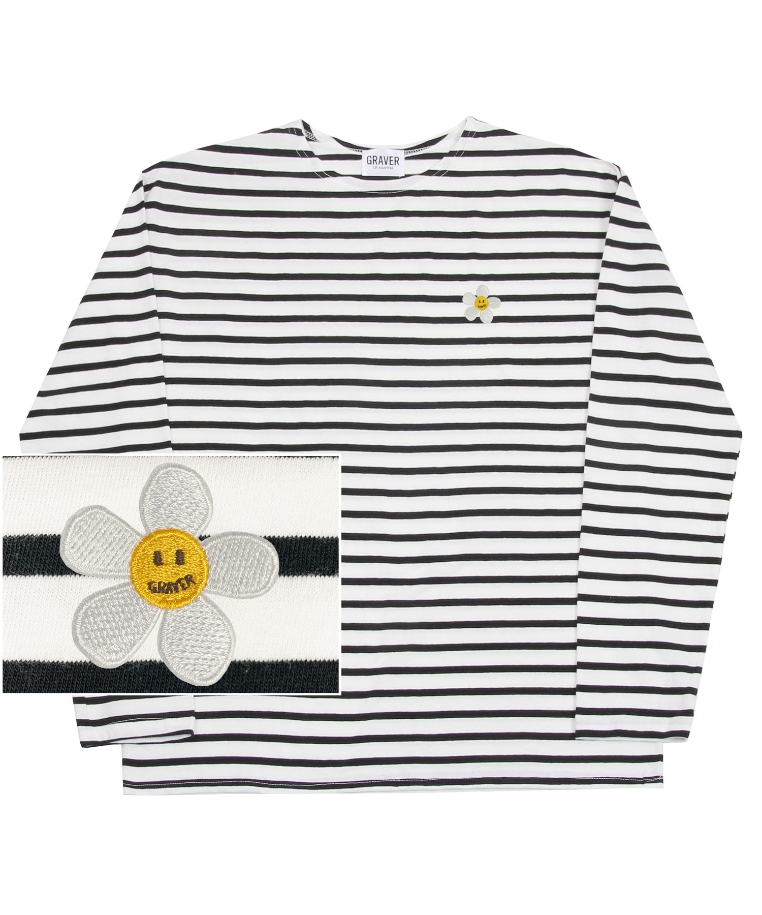 MUSINSA | GRAVER [UNISEX] FLOWER DOT EMBROIDERED STRIPE LONG