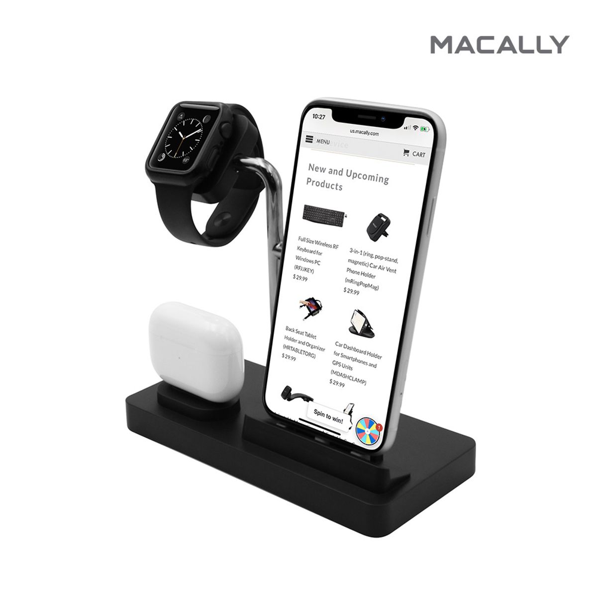 맥컬리(MACALLY) 애플 워치 3-IN-1 거치대 충전기 스탠드 MWATCHSTAND3