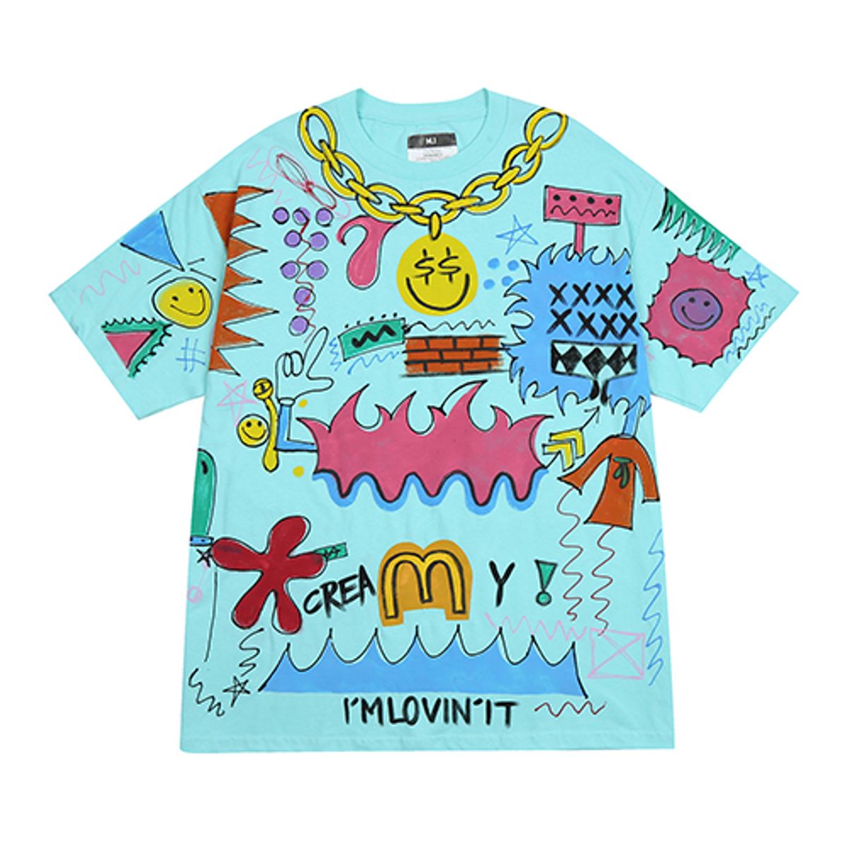 더 매드니스(THE MADNESS) HAND WORK CRAZY SMILE T-SHIRTS_SKYBL