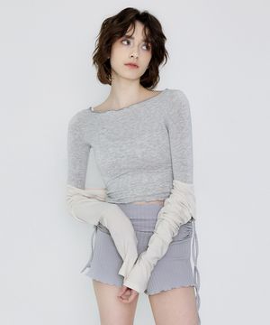 여성 요가복 DEVI-T0056-그레이 필라테스 슬림핏 물결긴팔티