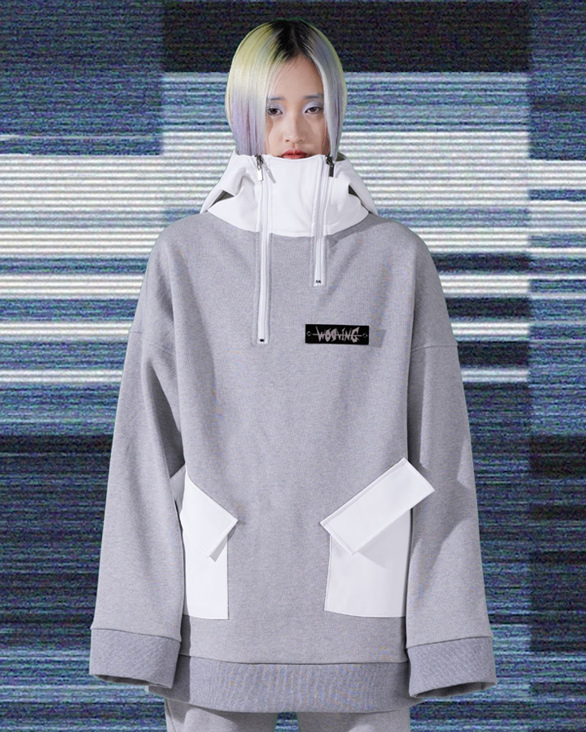 우빙(WOOVING) LEATHER COLORED HOODIE (WHITE)