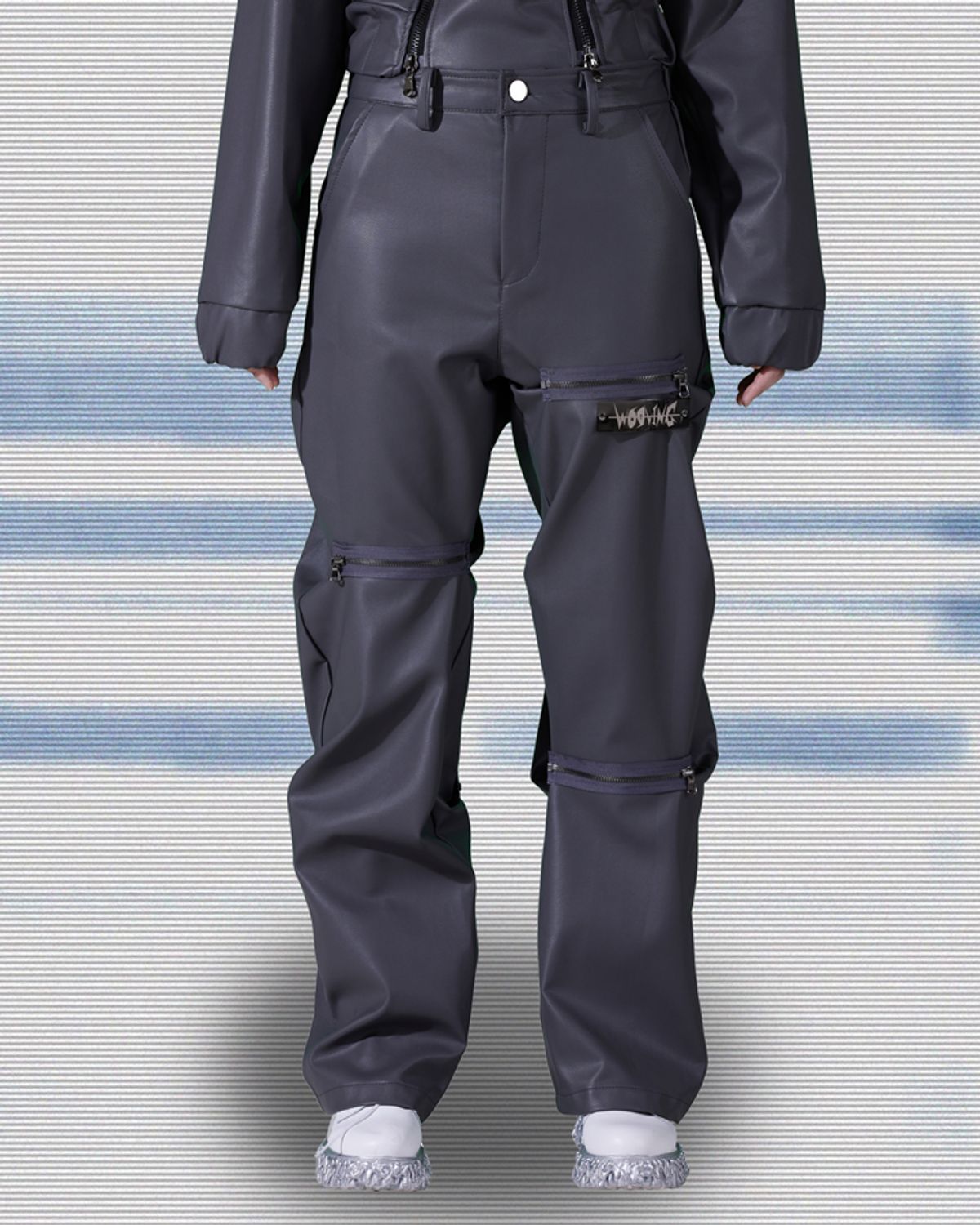 우빙(WOOVING) ZIP CREASE LEATHER PANTS (GRAY)