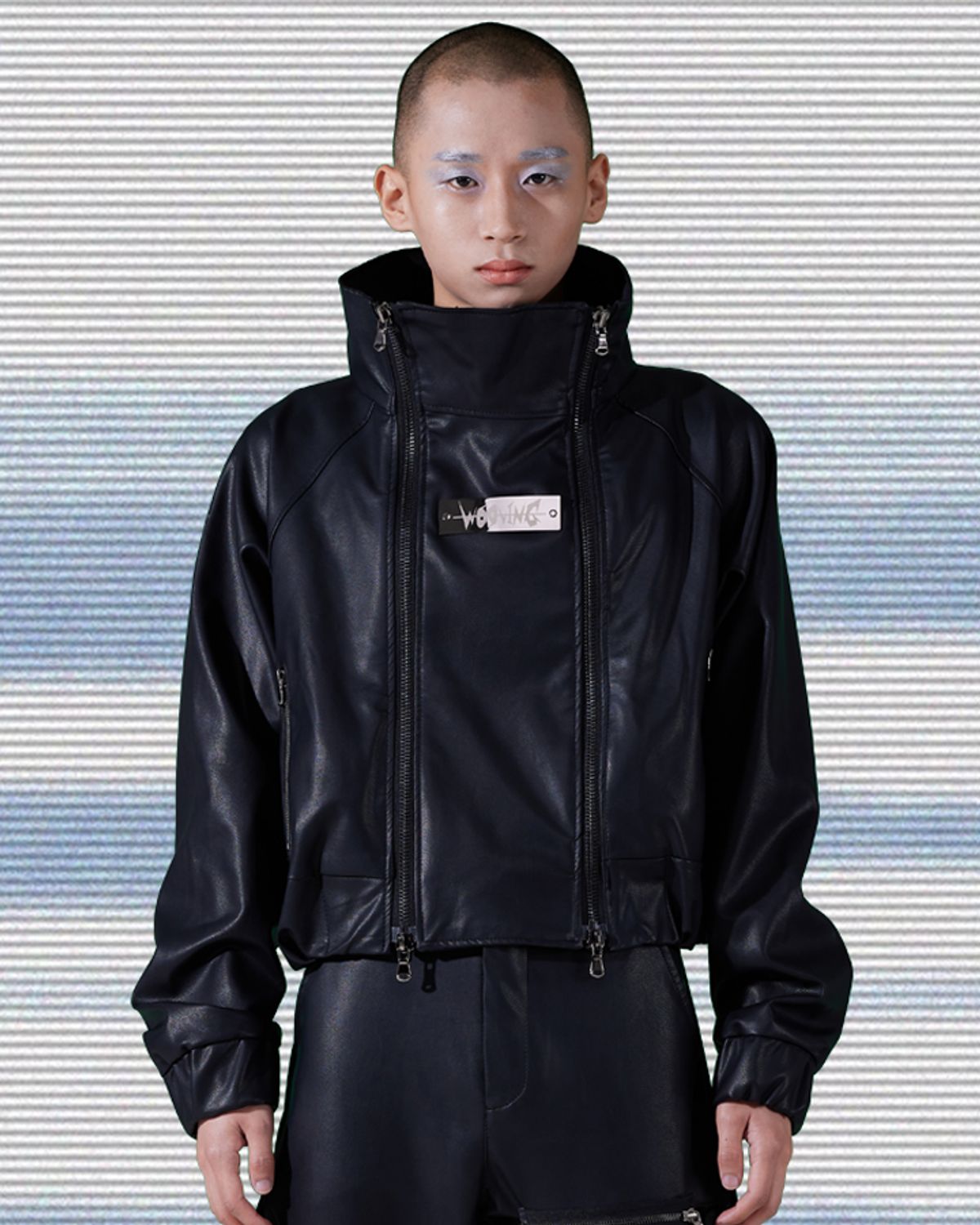 우빙(WOOVING) HIGHNECK LEATHER SHORT JACKET (BLACK)