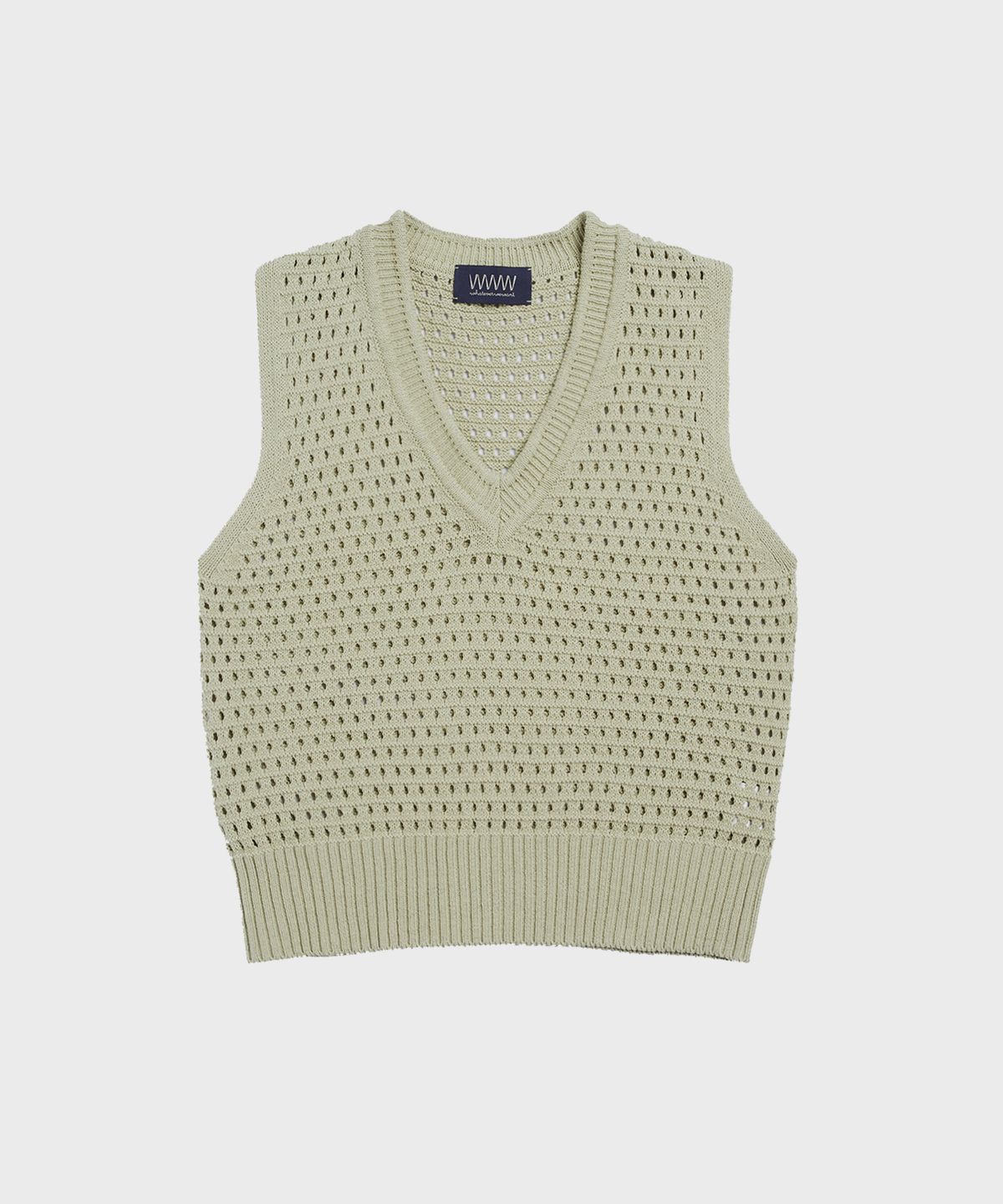 왓에버위원트(WHATEVERWEWANT) NET V-NECK KNIT VEST [SAGE GREEN]