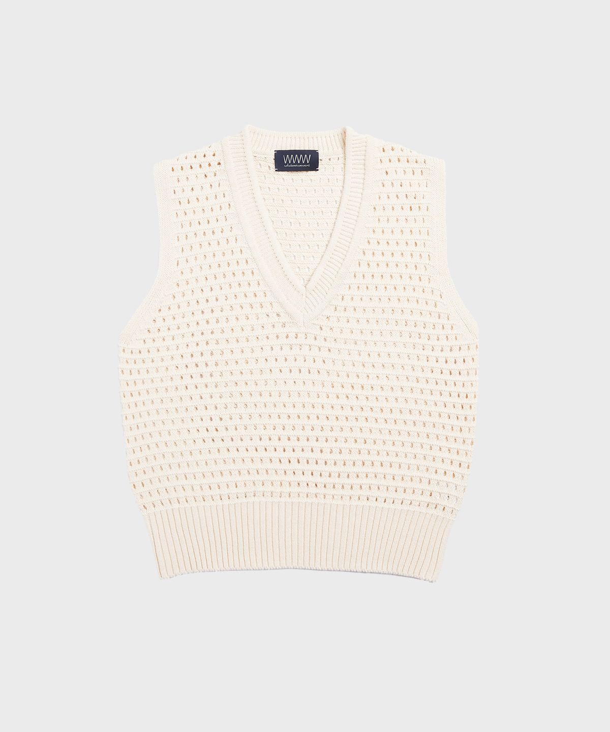 왓에버위원트(WHATEVERWEWANT) NET V-NECK KNIT VEST [CREAM]